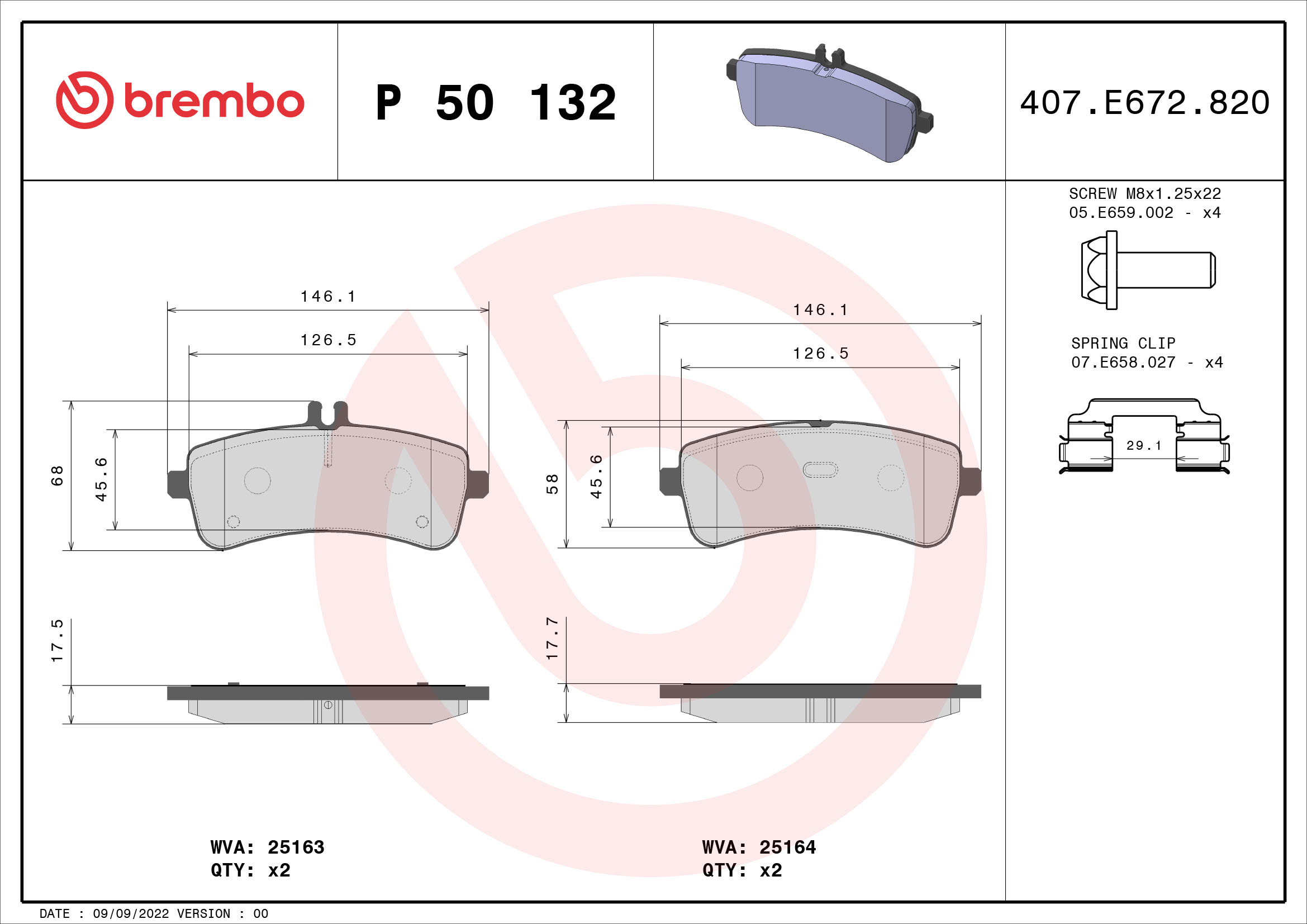 A.B.S. P 50 132 BREMBO Bremsbelagsatz, Scheibenbremse